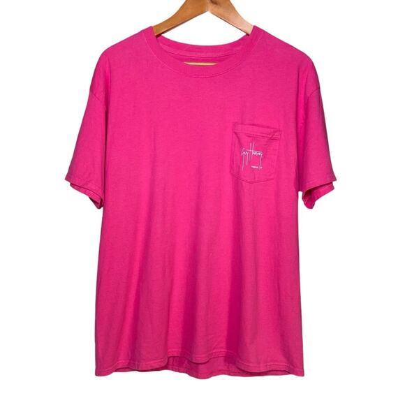 Guy Harvey Blue Water Pink T Shirt Size Large Salt Water Fishing Outdoors Pocket - Picture 2 of 11